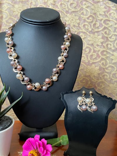 Multicolor Pearl Necklace, Earrings Jewelry Set